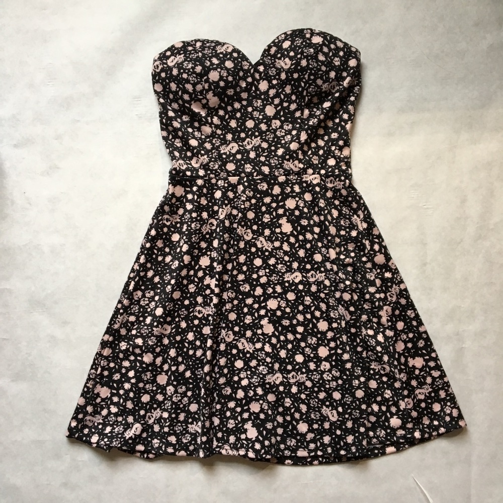 Beautiful black & pink floral strapless dress